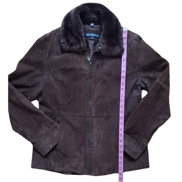 Fall Boho Chic Jacket Faux Fur Collar Silver Fox Brown Suede Leather Jacket Sz M - Picture 5 of 10